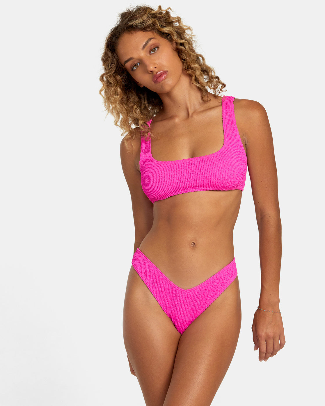 Grooves Texture Bralette Bikini Top - Fluro Pink –