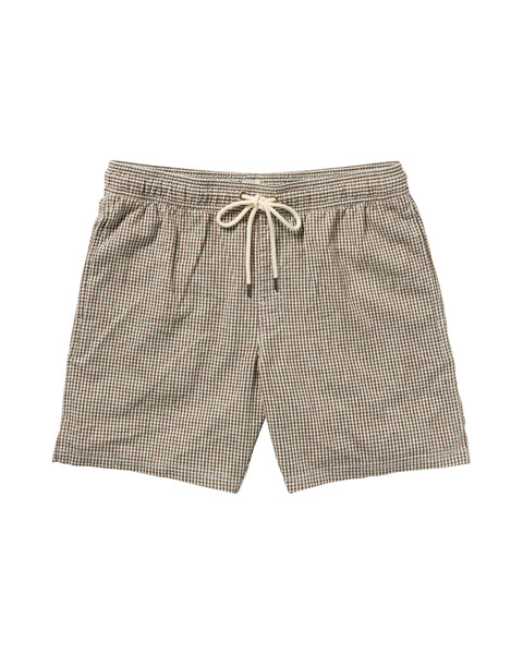 Plaid shorts with a drawstring on a white background