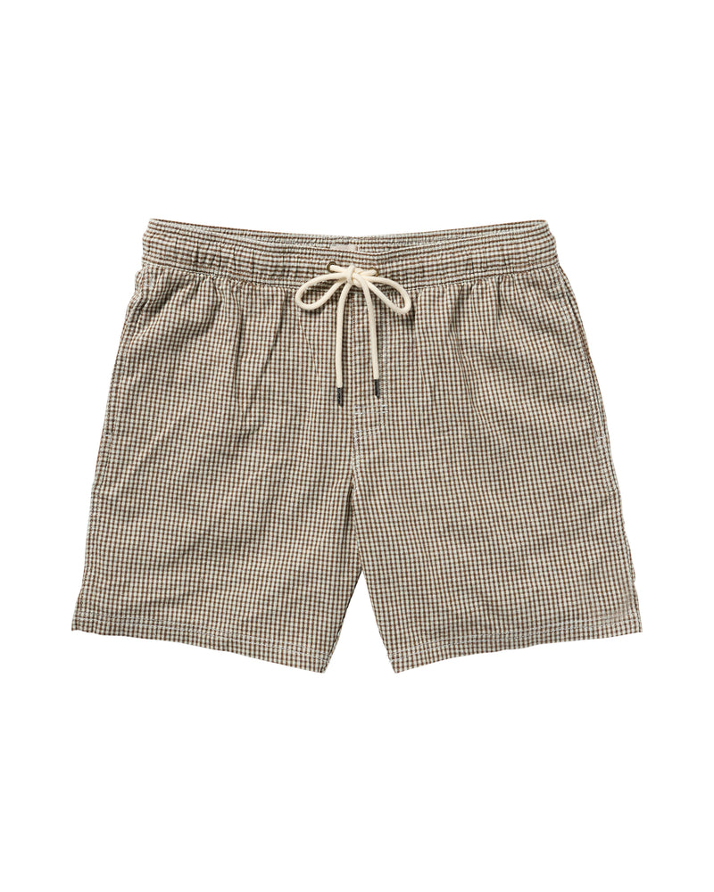 Plaid shorts with a drawstring on a white background