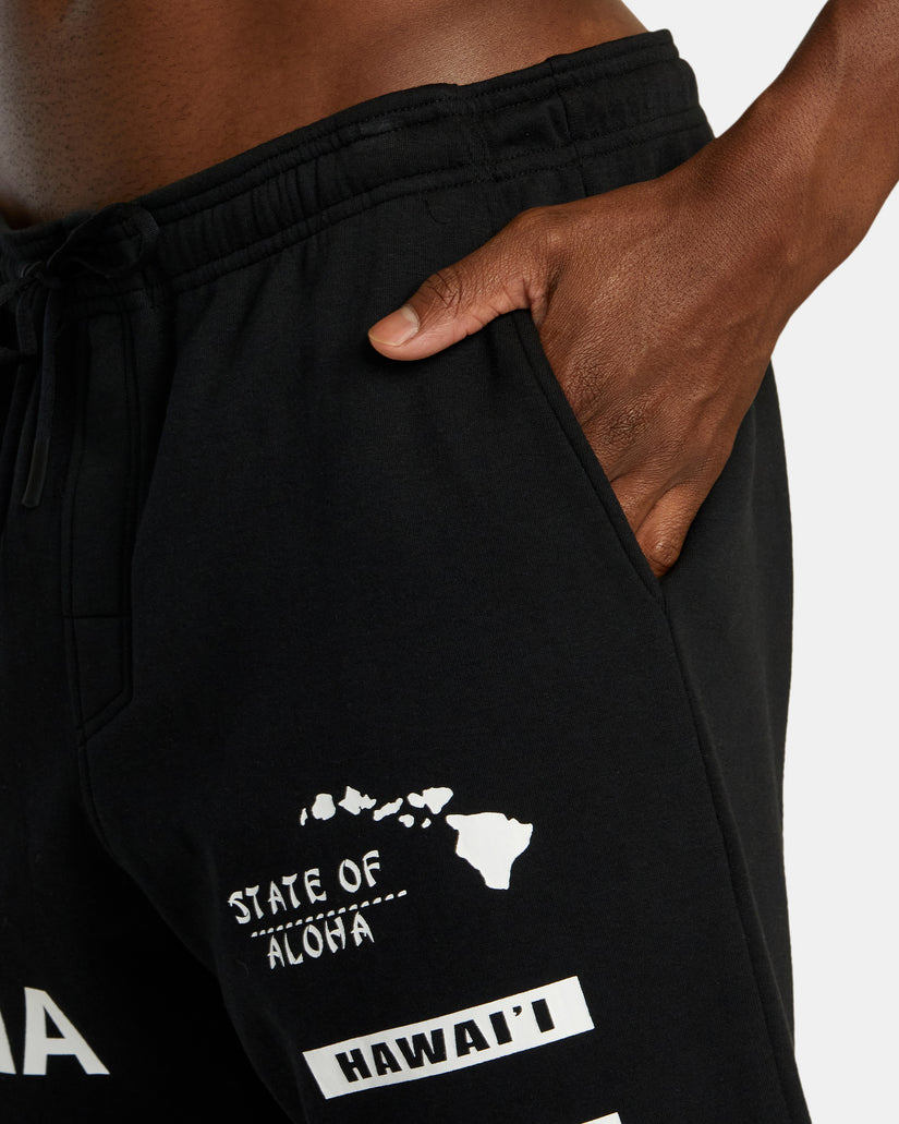Hawaii All Brand Elastic Waist Sport Shorts - Black