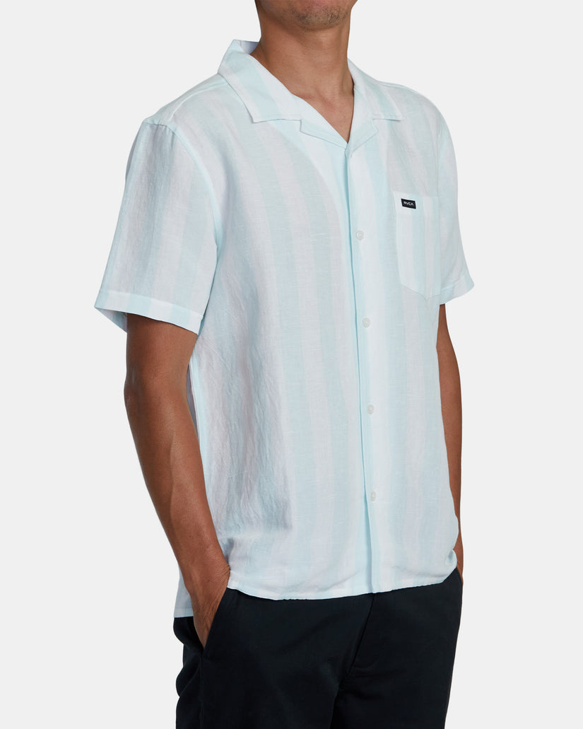 Love Stripe Short Sleeve Woven Shirt - Light Blue