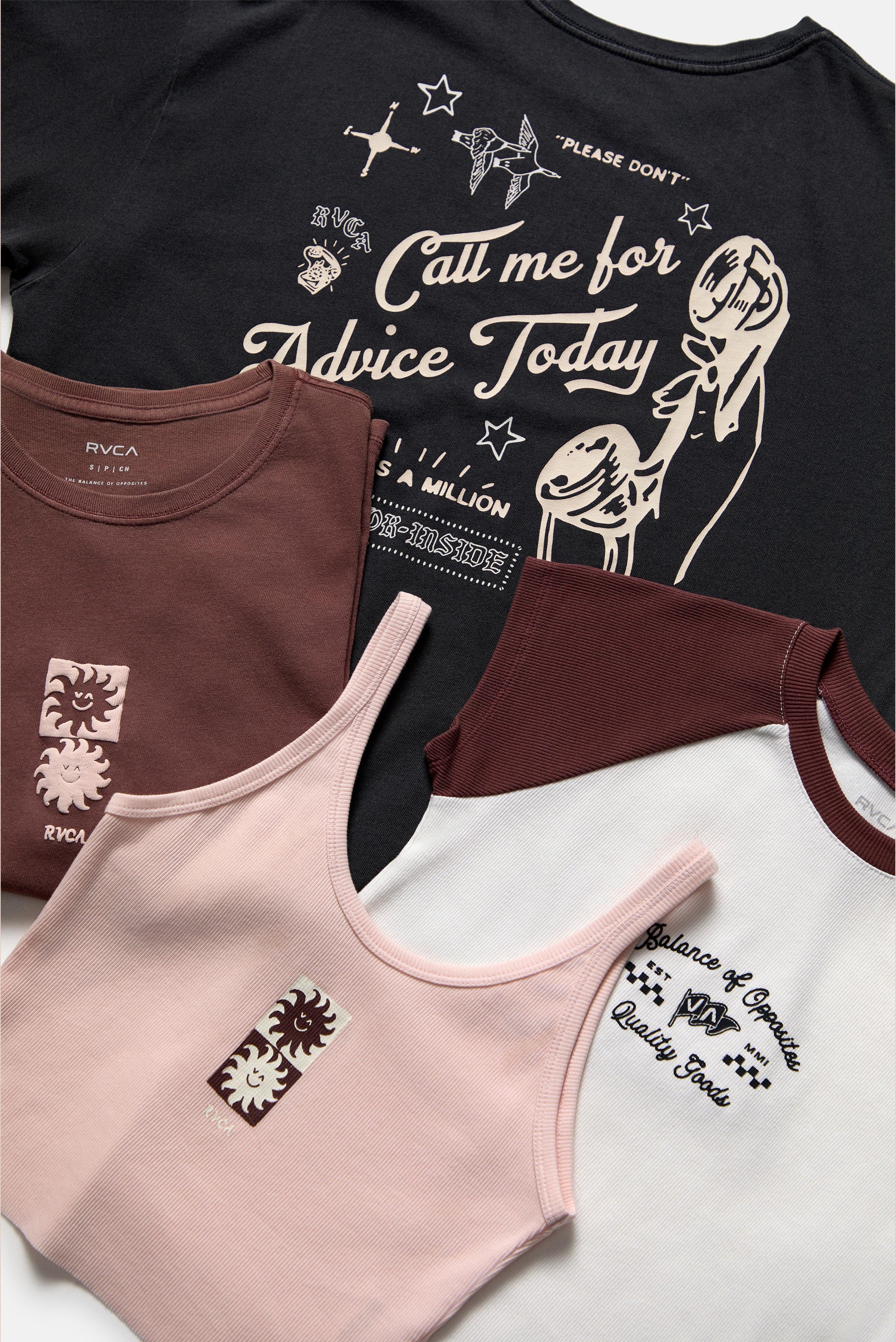 Collection of t-shirts with graphic designs and text on a white background