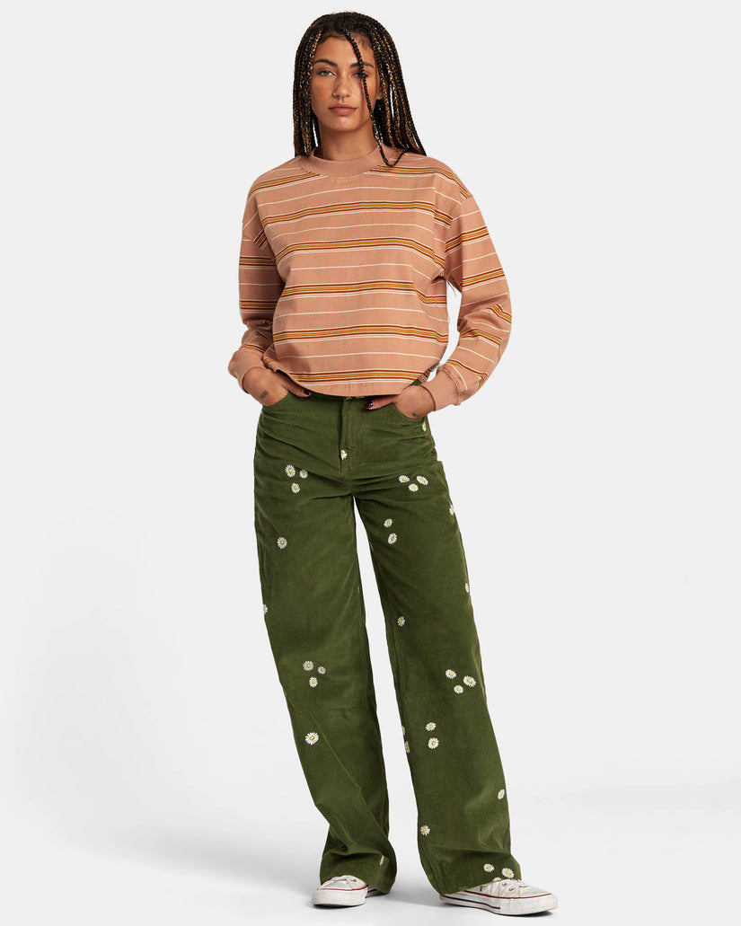 Coco Embroidered Wide Leg Pants - Leaf