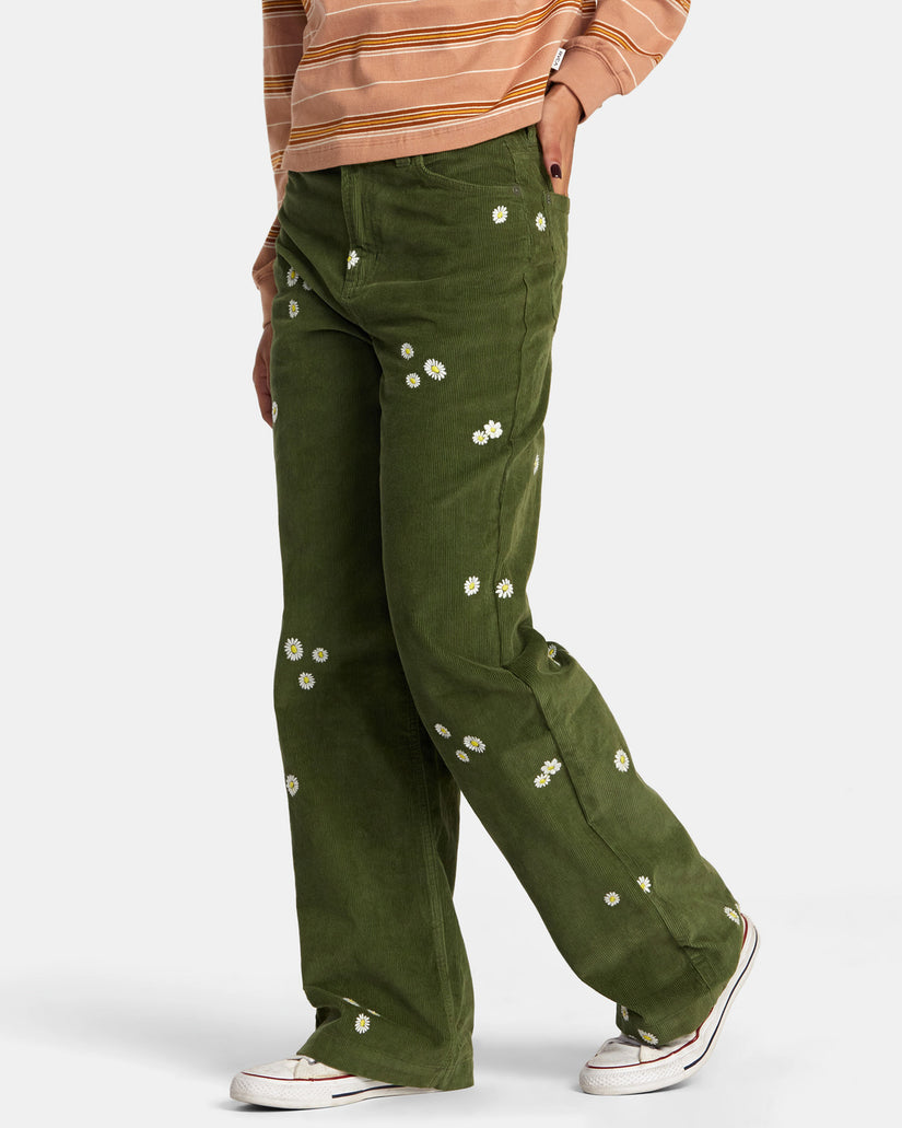 Coco Embroidered Wide Leg Pants - Leaf