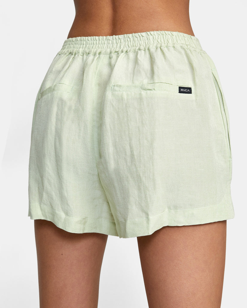 Linen Sawyer Elastic Waist Shorts - Light Green