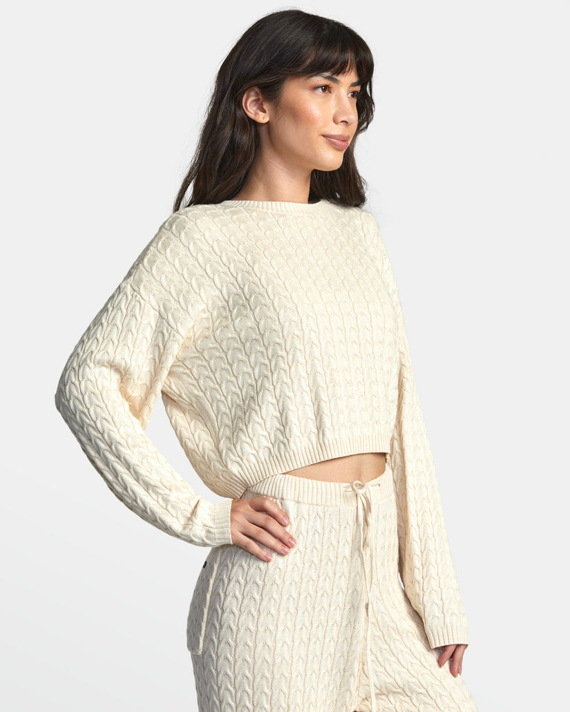 Soft Cable Cropped Sweater - Latte