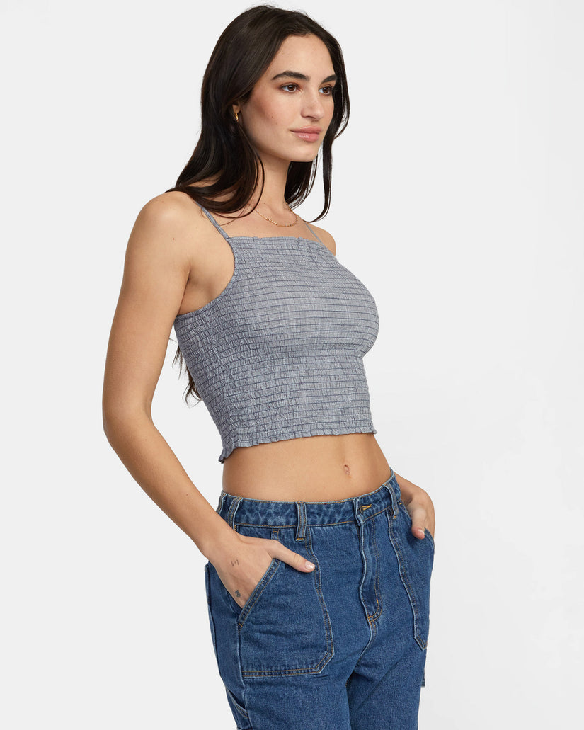 Houndstooth Revival Cropped Tank Top - Blue Grey