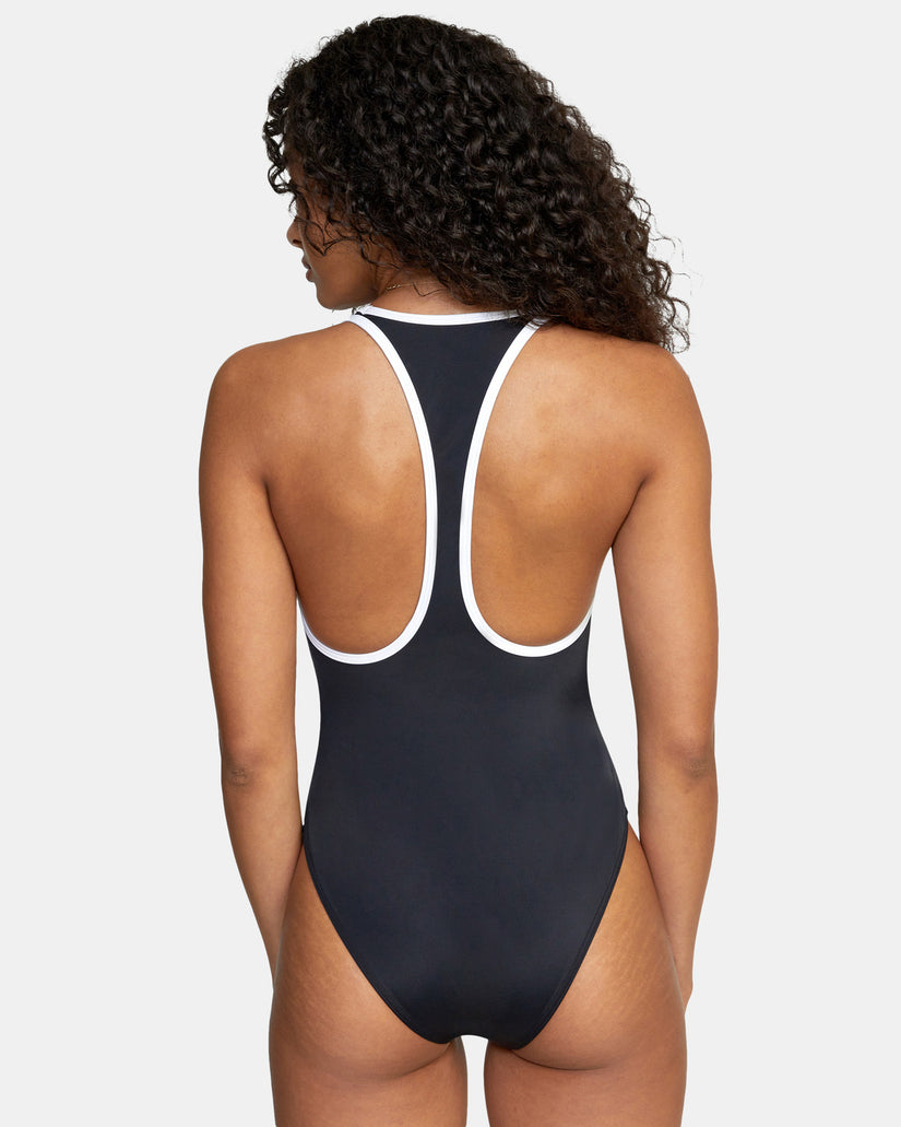 Binded Solid Cheeky Seat T-Back One Piece Swimsuit - RVCA Black