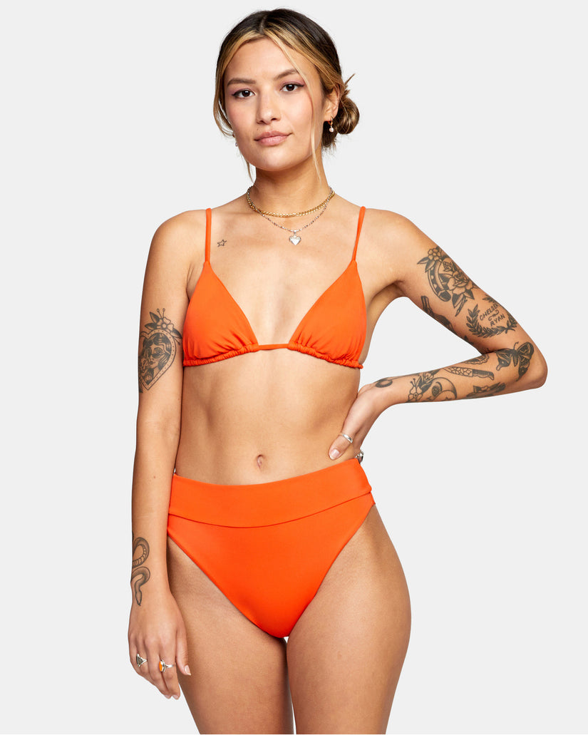 Solid Slide Triangle Bikini Top - Red Orange