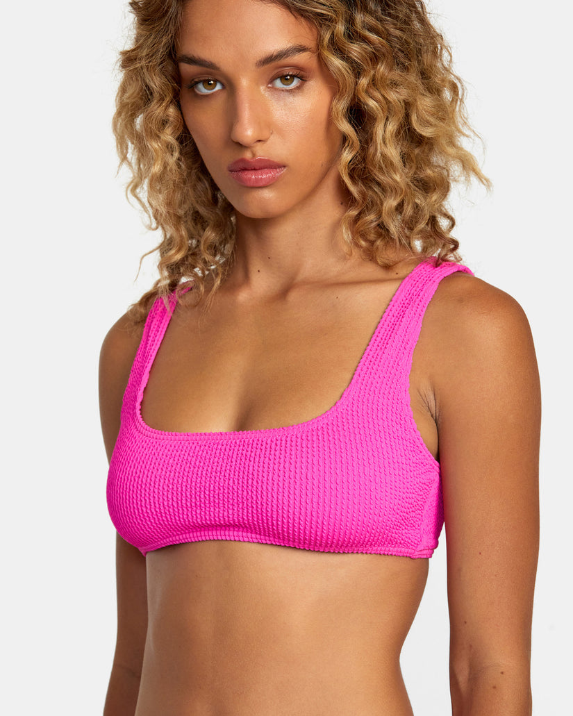 Grooves Texture Bralette Bikini Top - Fluro Pink
