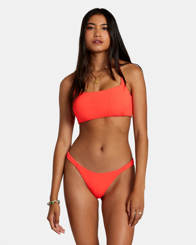 Solid Streak Crossback Bikini Top - Neon Red