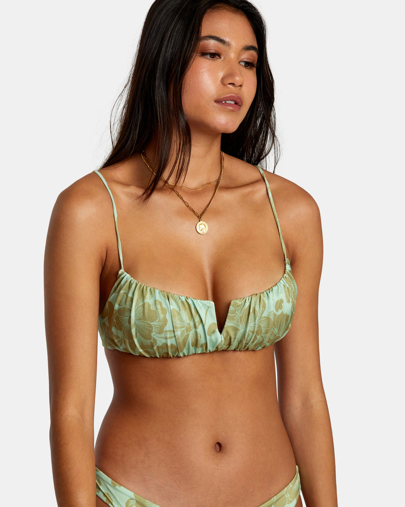 Fine Lines Shirred Bra Bikini Top - Seafoam