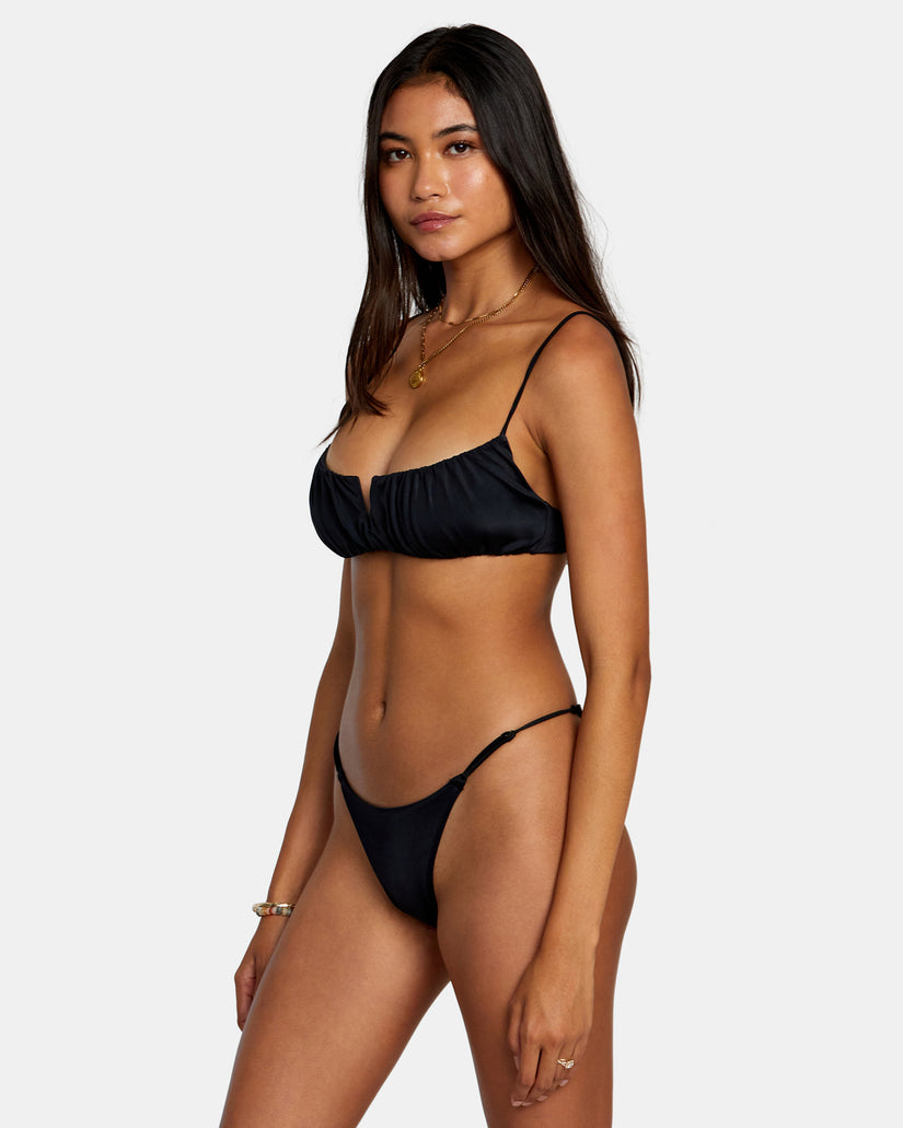 Solid Shirred V-Wire Bralette Bikini Top - Black