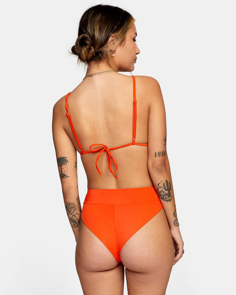 High-Rise Cheeky Bikini Bottoms - Red Orange