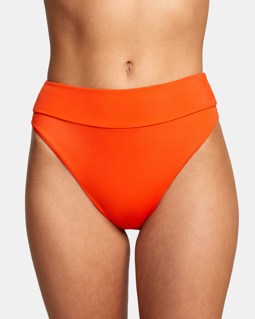 High-Rise Cheeky Bikini Bottoms - Red Orange