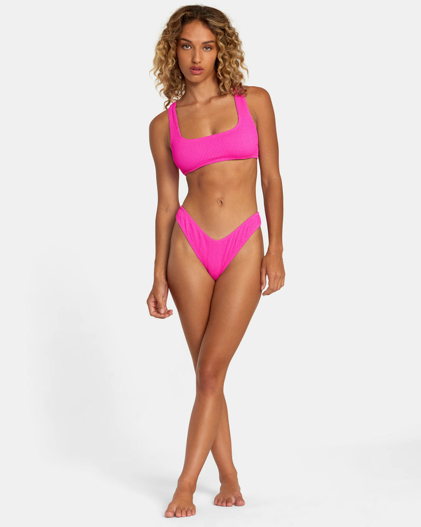 Grooves Texture High Leg Bikini Bottoms - Fluro Pink