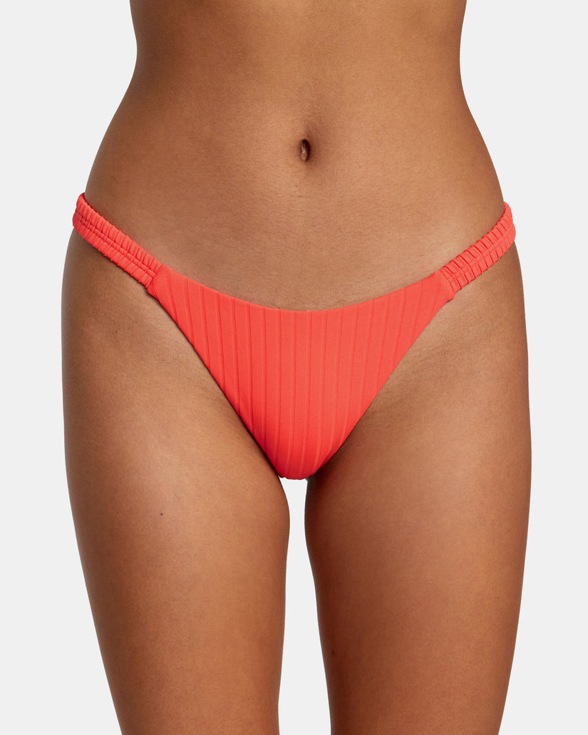 Solid Streak Medium Bikini Bottoms - Neon Red