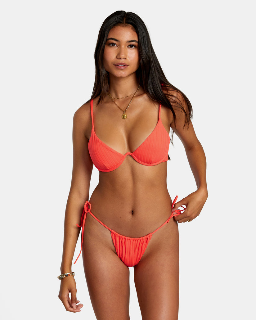 Solid Streak Skimpy Bikini Bottoms - Neon Red