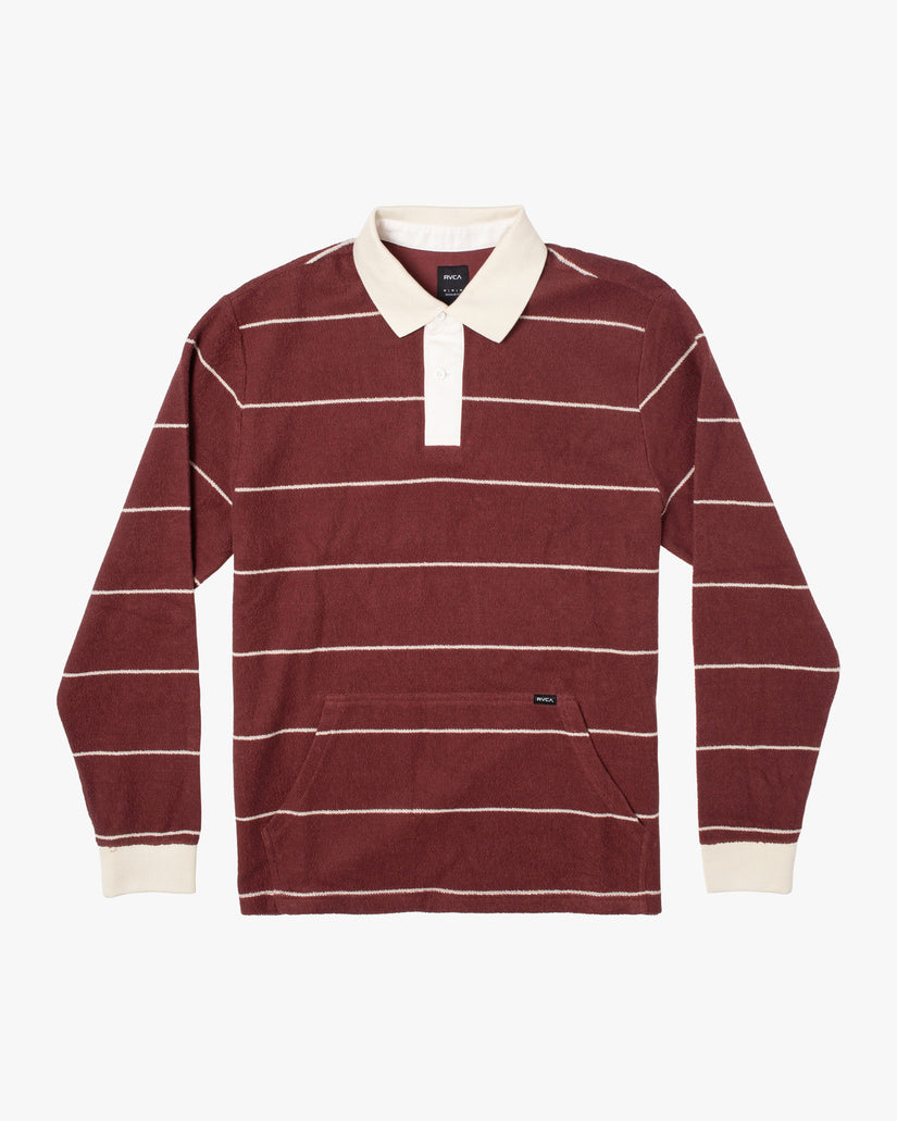 Fairfax Striped Long Sleeve Polo Shirt - Red Earth