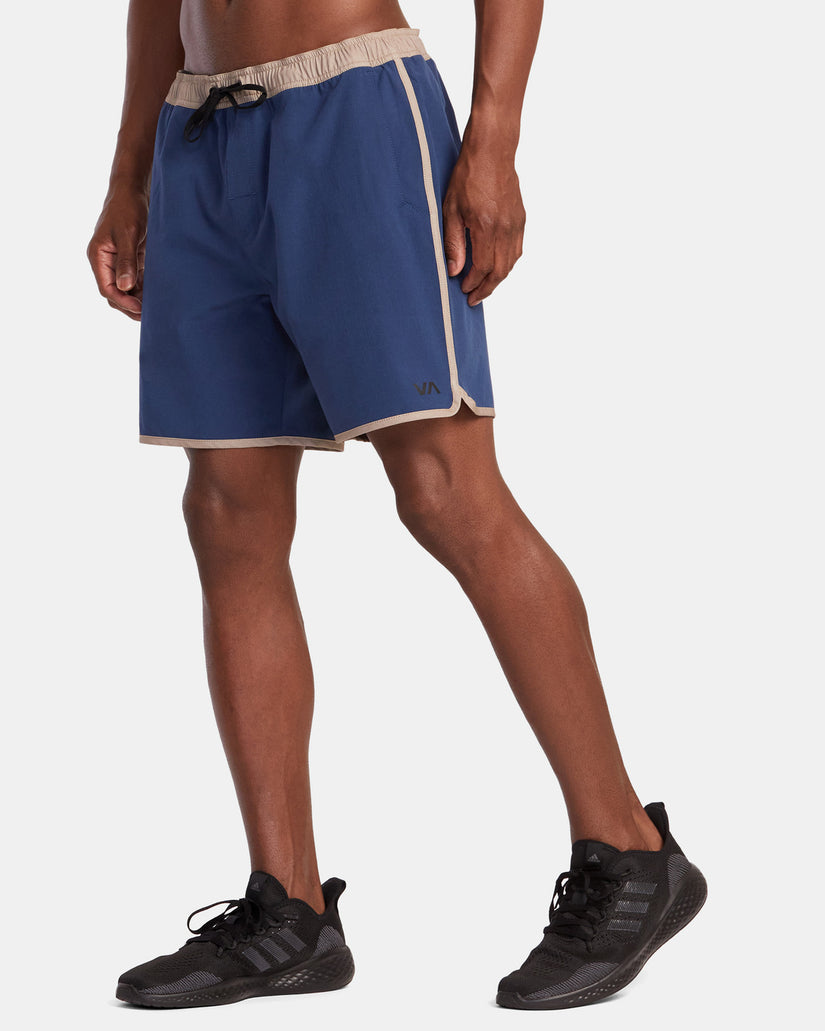 Yogger Hybrid Elastic Waist Athletic Shorts 17" - Army Blue Blocked