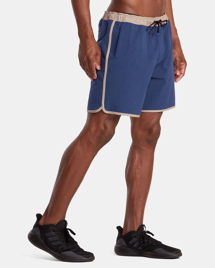 Yogger Hybrid Elastic Waist Athletic Shorts 17" - Army Blue Blocked