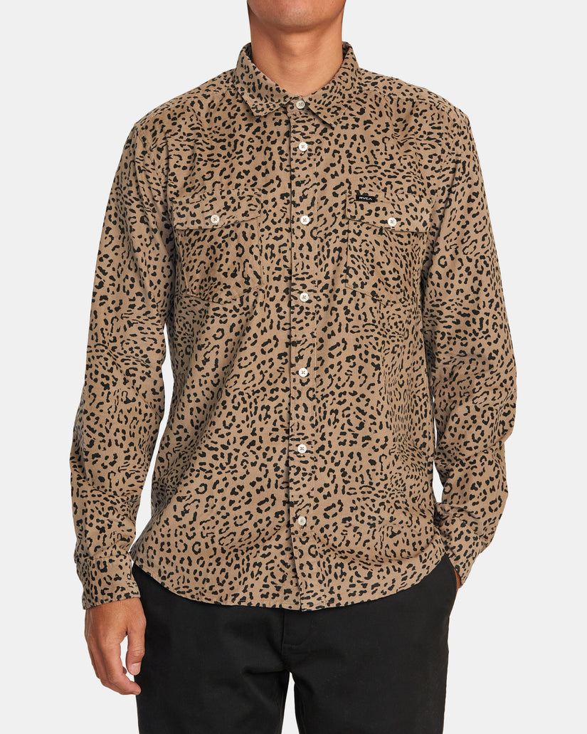 Freeman Cord Print Long Sleeve Shirt - Cheetah