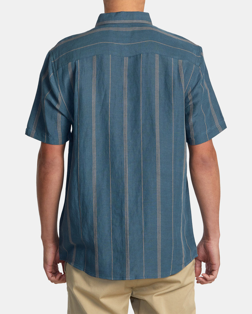 Mercy Stripe Short Sleeve Woven Shirt - Duck Blue