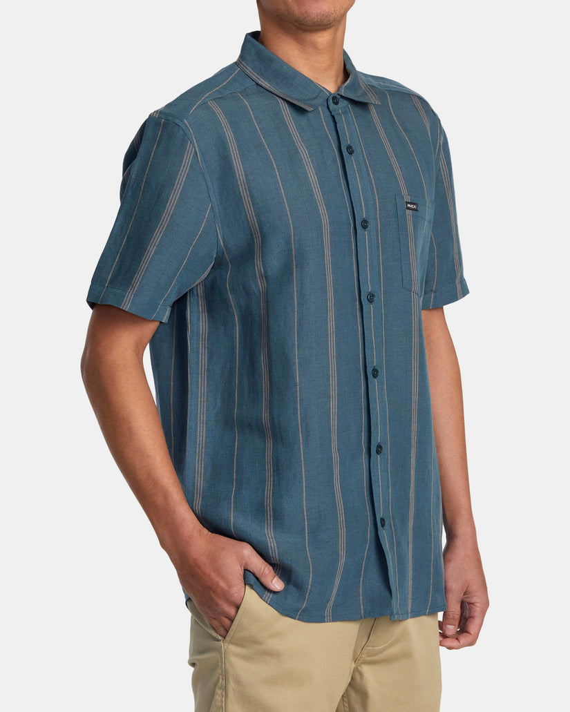 Mercy Stripe Short Sleeve Woven Shirt - Duck Blue