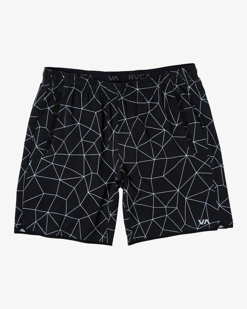 Yogger Stretch Elastic Waist Shorts 17" - Black Grid