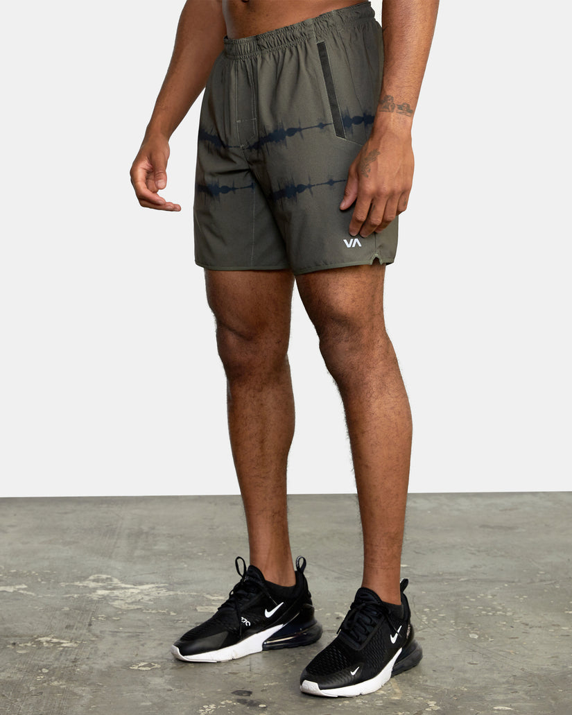 Yogger Stretch Elastic Waist Shorts 17" - Olive Tie Dye Stripe
