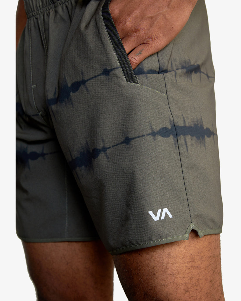 Yogger Stretch Elastic Waist Shorts 17" - Olive Tie Dye Stripe