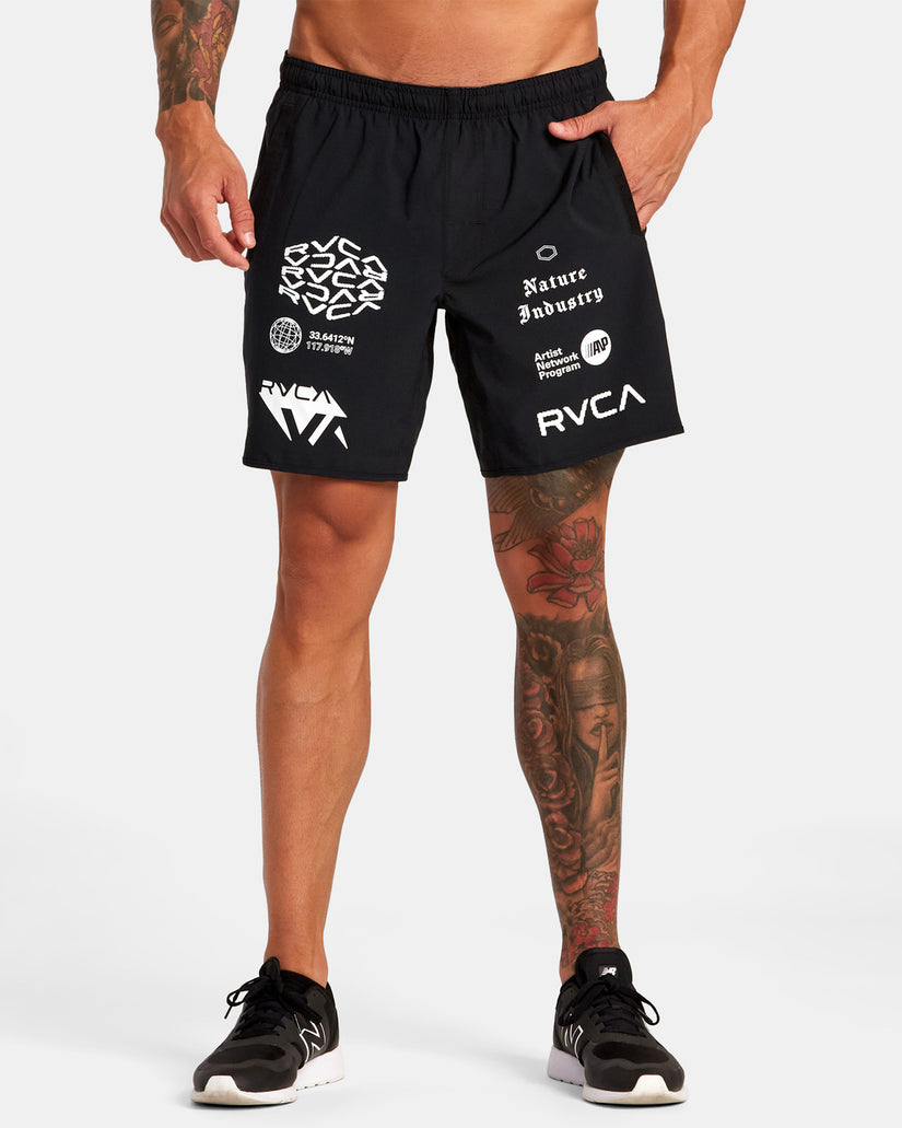 Yogger Stretch Elastic Waist Shorts 17" - Black All Brand