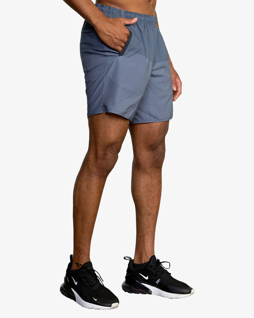 Yogger Stretch Elastic Waist Shorts 17" - Vintage Blue Blocked