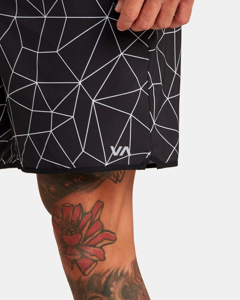 Yogger Stretch Elastic Waist Shorts 17" - Black Grid