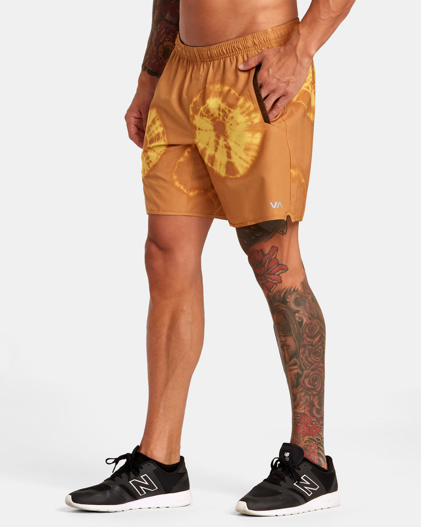Yogger Stretch Elastic Waist Shorts 17" - Gold Tie Dye
