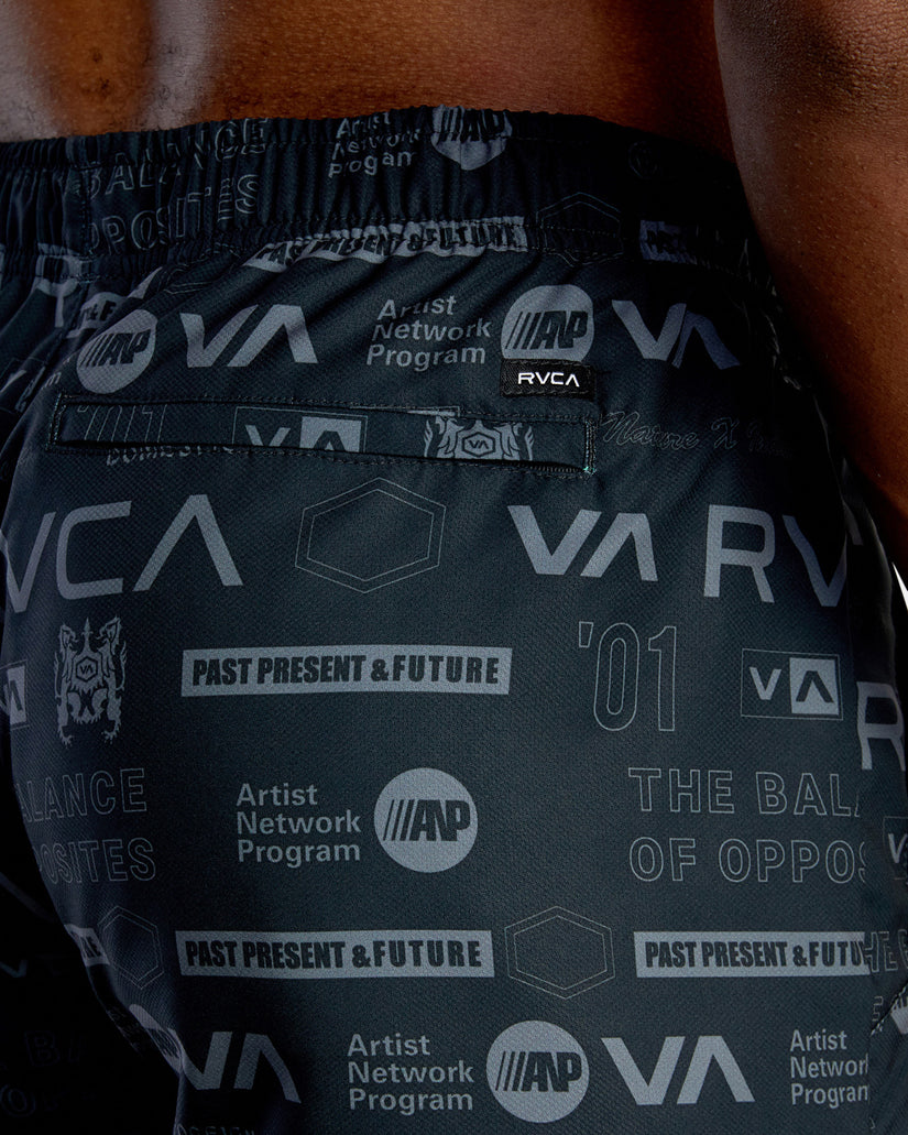 Yogger IV  Elastic Waist Shorts 17" - Black Brand All Over
